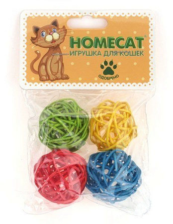 Купить homecat игрушка для кошек мячи из ротанга с колокольчиком