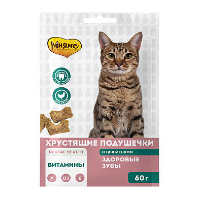 Мнямс Лакомство хрустящие подушечки для кошек «Здоровые зубы", с цыпленком