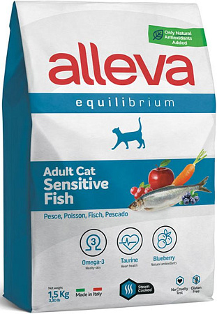 Купить alleva equilibrium adult cat sensitive сухой корм для взрослых кошек с чувствительным пищеварением рыба