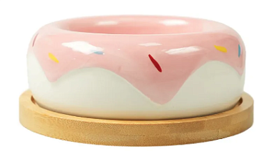 Mr.Kranch Bamboo Пончик миска керамическая на бамбуковой подставке для собак и кошек, розовая