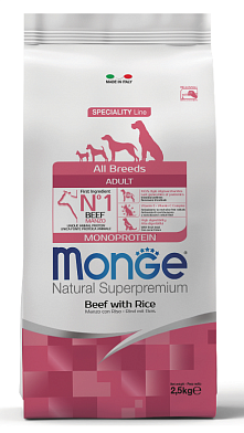 Monge Dog Speciality Line Monoprotein All Breeds Beef and Rice сухой корм для взрослых собак всех пород из говядины с рисом