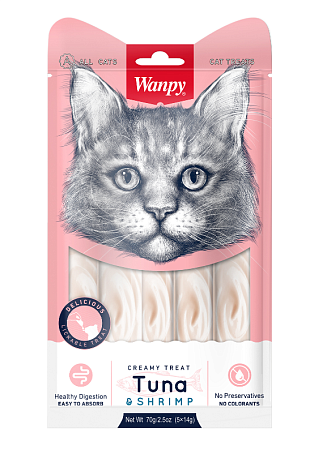 Купить wanpy cat Лакомство для кошек «нежное пюре» из тунца и креветок