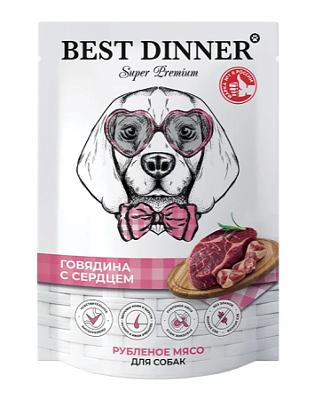 Купить best dinner dog super premium влажный корм для взрослых собак и щенков говядина с сердцем (пауч)