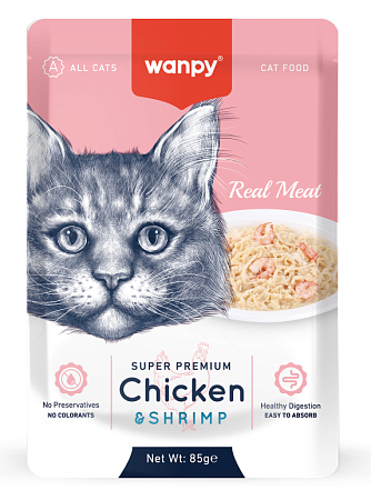 Купить wanpy cat влажный корм для кошек из курицы и креветок (пауч)