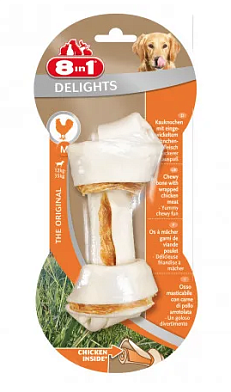 8in1 DELIGHTS M лакомство для собак средних и крупных пород косточка с куриным мясом