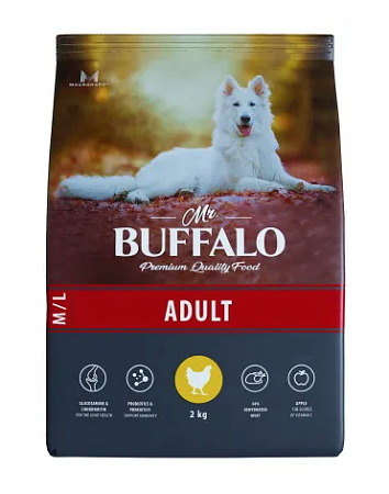 Купить mr.buffalo adult m/l полнорационный сухой корм для взрослых собак всех пород с курицей