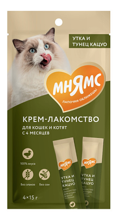 Купить Мнямс крем-лакомство для кошек с уткой и тунцом Кацуо 