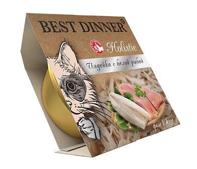 Best Dinner Holistic влажный корм для взрослых и стерилизованных кошек. Мясные волокна в желе "Индейка с белой рыбой" (ламистер)