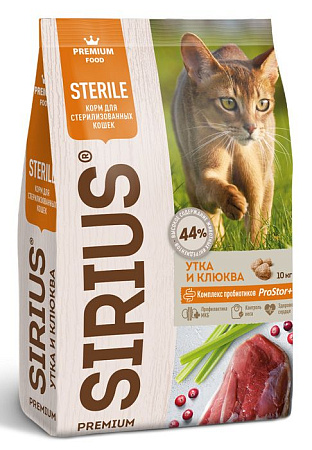 Купить sirius сухой корм для стерилизованных кошек с уткой и клюквой