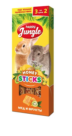 Купить happy jungle лакомство для крупных грызунов, палочки, мед и фрукты