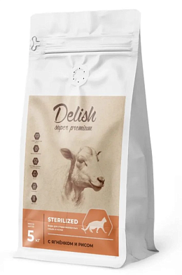 DELISH super premium Сухой корм для стерилизованных кошек с ягненком и рисом