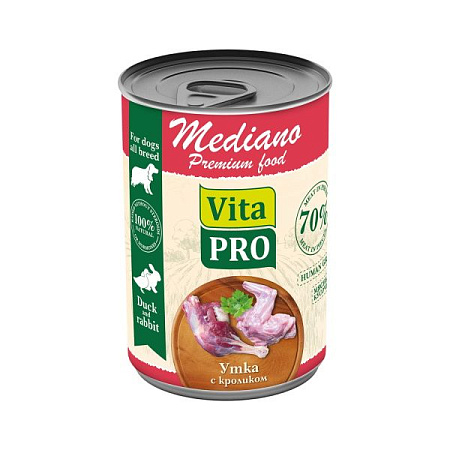 Купить vita pro mediano консервы для собак утка с кроликом кусочки в соусе