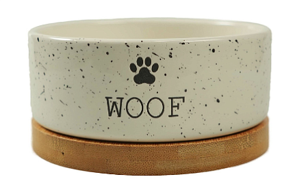 Купить mr.kranch bamboo woof миска керамическая на бамбуковой подставке для собак и кошек, белая