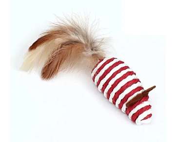 PetStar игрушка для кошек МЫШКА сизаль, с пером, красная шоу-бокс