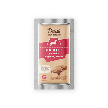Купить delish super premium влажный корм для собак (паштет) индейка,гречка (пауч)