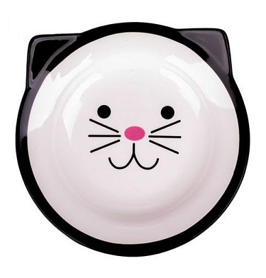 №1 миска для кошек, керамическая, черная, Мордочка кошки