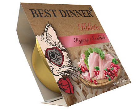 Купить best dinner holistic влажный корм для взрослых и стерилизованных кошек. Мясные волокна в желе «Курица с клюквой" (ламистер)