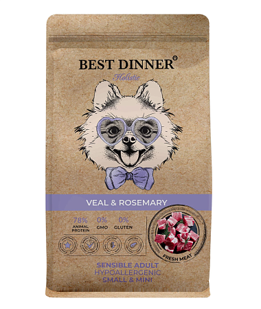 Купить best dinner holistic adult sensible hypoallergenic small & mini veal&rosemary сухой корм для взрослых собак мелких пород с телятиной и розмарином 