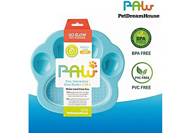 PetDreamHouse Лапа миска пластиковая для медленного кормления для собак и кошек 2в1 мини, синяя