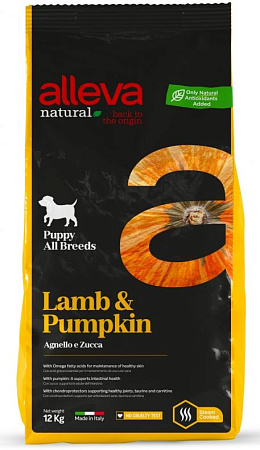 Купить alleva natural puppy lamb and pumpkin all breeds  сухой корм для щенков всех пород с ягненком и тыквой