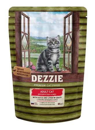 Купить dezzie adult cat duck&liver влажный корм для взрослых кошек с уткой и печенью в соусе (пауч)