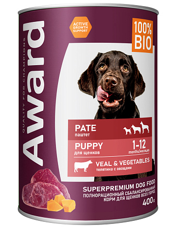 Купить award консервы для щенков от 1 месяца паштет из телятины с овощами