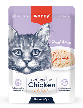 Купить wanpy cat влажный корм для кошек из курицы и краба (Пауч)