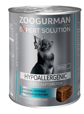 ЗООГУРМАН Expert Solution Hypoallergenic консервы для собак склонных к пищевым аллергиям с уткой и картофелем