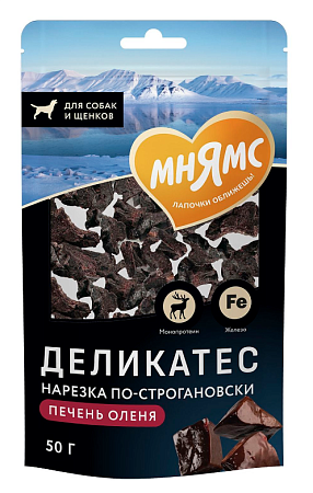 Купить Мнямс Деликатес лакомство для собак Нарезка по-строгановски из печени северного оленя