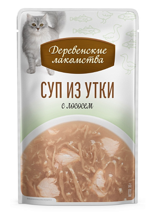 Купить Деревенские лакомства набор паучей для кошек Суп из утки с лососем 4х35