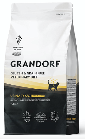 Купить grandorf veterinary diet cat urinary s/o moderate calorie полнорационный диетический сухой корм для кошек склонных к набору веса, при мочекаменной болезни