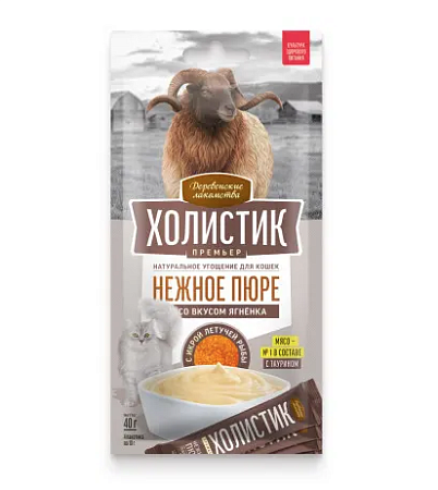 Купить Деревенские лакомства Холистик Премьер лакомство для кошек, нежное пюре со вкусом ягненка с икрой летучей рыбы