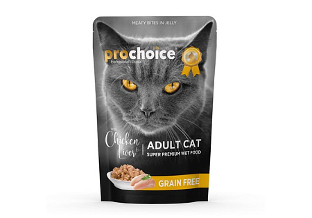 Купить prochoice влажный корм для кошек с курицей и печенью кусочки в желе (пауч)