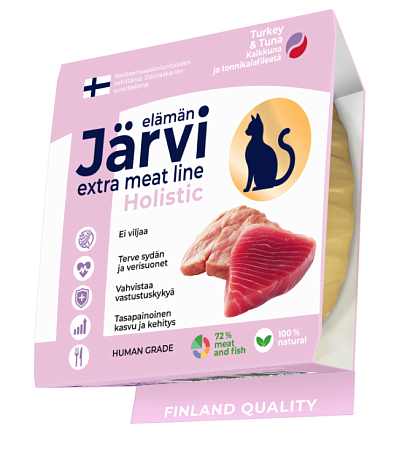 Купить jarvi extra meat line влажный корм для кошек и котят мясные волокна из индейки и тунца в желе (ламистер)