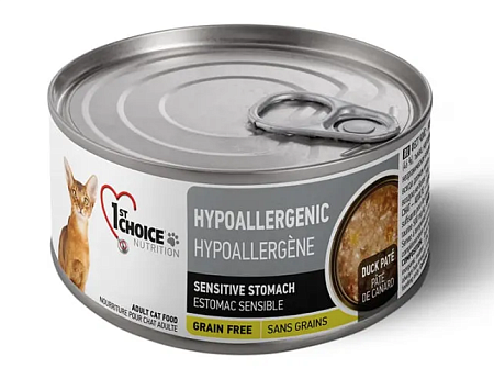 Купить  1st choice hypoallergenic влажный корм для взрослых кошек с аллергией с уткой, картофелем и тыквой (банка)
