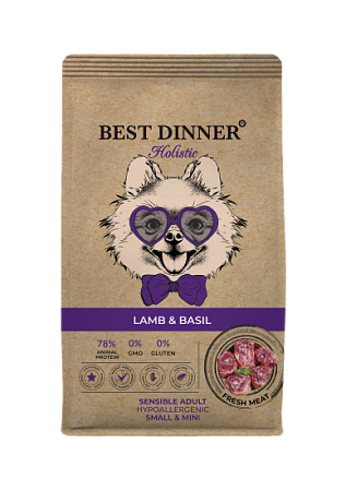 Купить best dinner holistic adult sensible hypoallergenic сухой корм корм для взрослых собак мелких пород с ягненком и базиликом