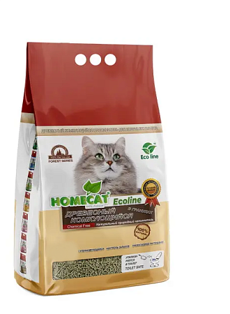 Купить homecat "Эколайн" древесный комкующийся наполнитель для кошек