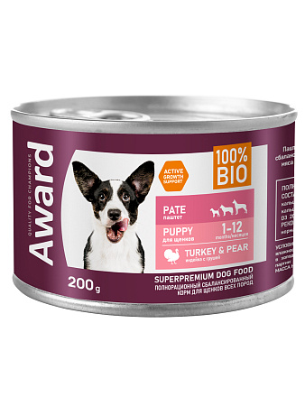 Купить award консервы для щенков от 1 месяца паштет из индейки с грушей