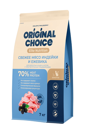 Купить original choice adult sensitive digestion сухой корм для взрослых кошек и котов с чувствительным пищеварением со свежим мясом индейки и ежевикой