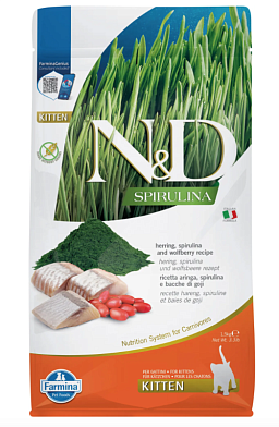 Farmina N&D Cat Spirulina Herring & Wolfberry Kitten сухой корм для котят, с сельдью и ягодами годжи