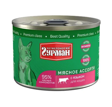 Четвероногий Гурман Мясное ассорти консервы для кошек с языком