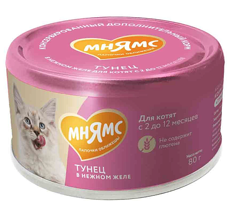 Купить Мнямс Влажный дополнительный корм На каждый день для котят с 2 до 12 месяцев "тунец в нежном желе"