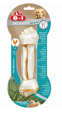 8in1 DENTAL DELIGHTS L лакомство для собак крупных пород косточка с куриным мясом и минералами