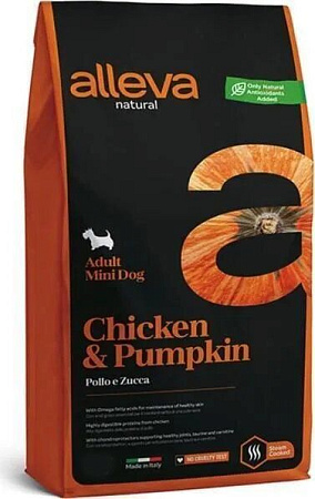 Купить alleva natural dog сухой корм для взрослых собак мелких и миниатюрных пород с курицей и тыквой