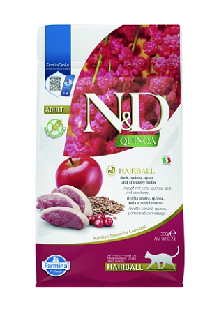 Купить farmina n&d quinoa hairball корм для  кошек, утка, киноа, яблоко и клюква, для выведения шерсти