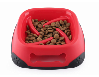 NUNBELL миска пластиковая интерактивная с нескользящим ободком для собак и кошек, красная