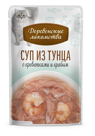 Купить Деревенские лакомства набор паучей для кошек Суп из тунца с креветками и крабом 
