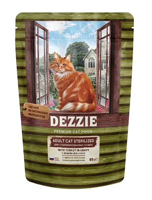 Dezzie Sterilized Cat Turkey влажный корм для взрослых стерилизованных кошек с индейкой в соусе (пауч)