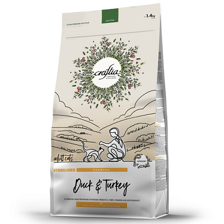 Купить craftia harmona сухой корм для стерилизованных кошек с уткой и индейкой