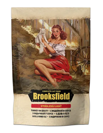 Купить brooksfield sterilized/light cat turkey влажный корм для взрослых стерилизованых кошек при лишнем весе, с индейкой в соусе